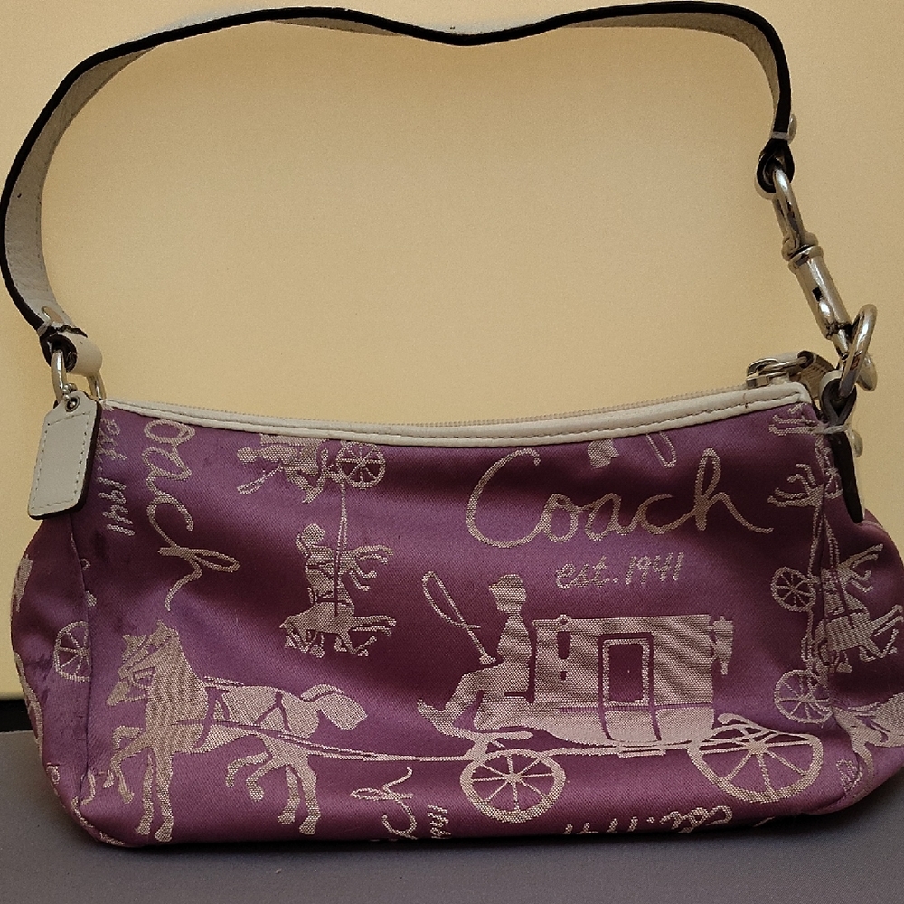 Coach Purple Shoulder Bag with Signature Pattern